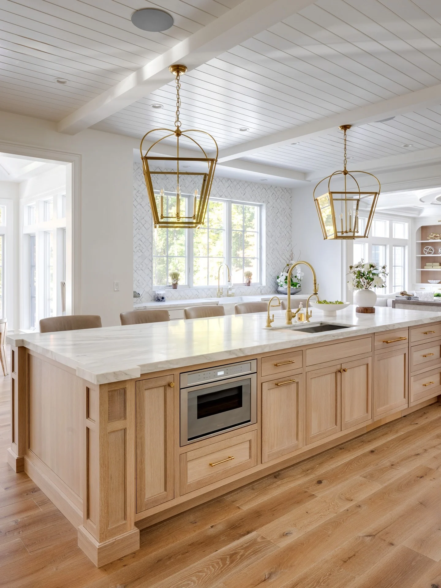 6. White Oak and Gold with Coastal Lightness (Open Plan Kitchen Ideas)