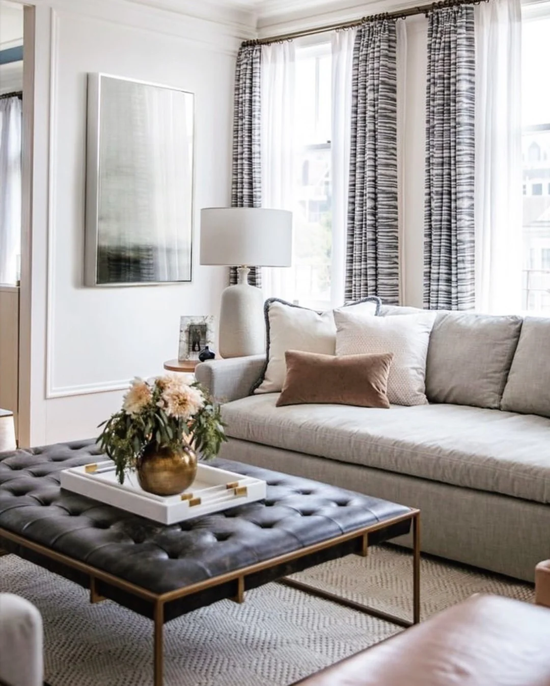 4. Light Gray Chic Living Room With Monochrome Patterns (Contemporary Small Living Room Ideas)