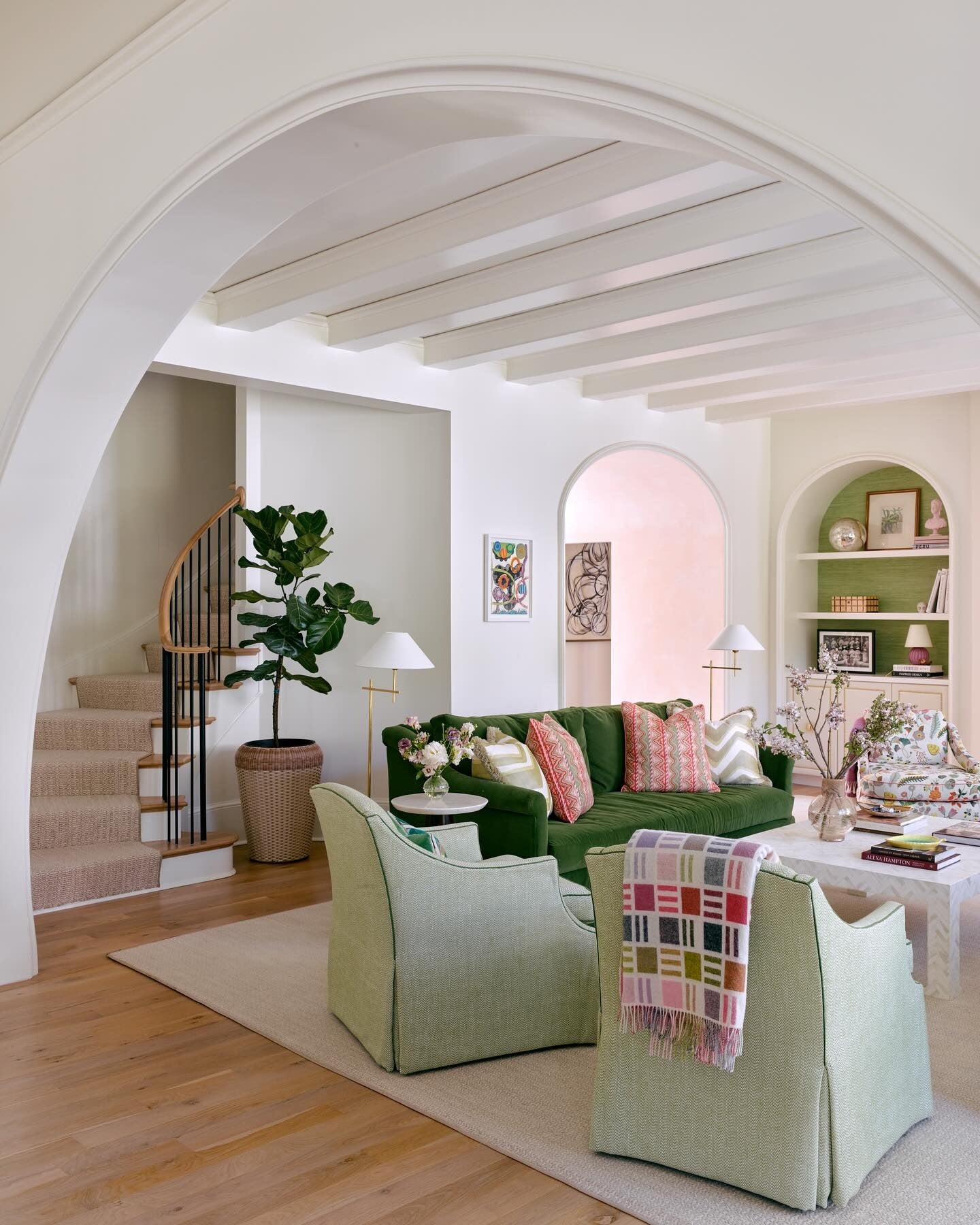 6. Green and Blush Garden-Inspired Living Room (Contemporary Small Living Room Ideas)
