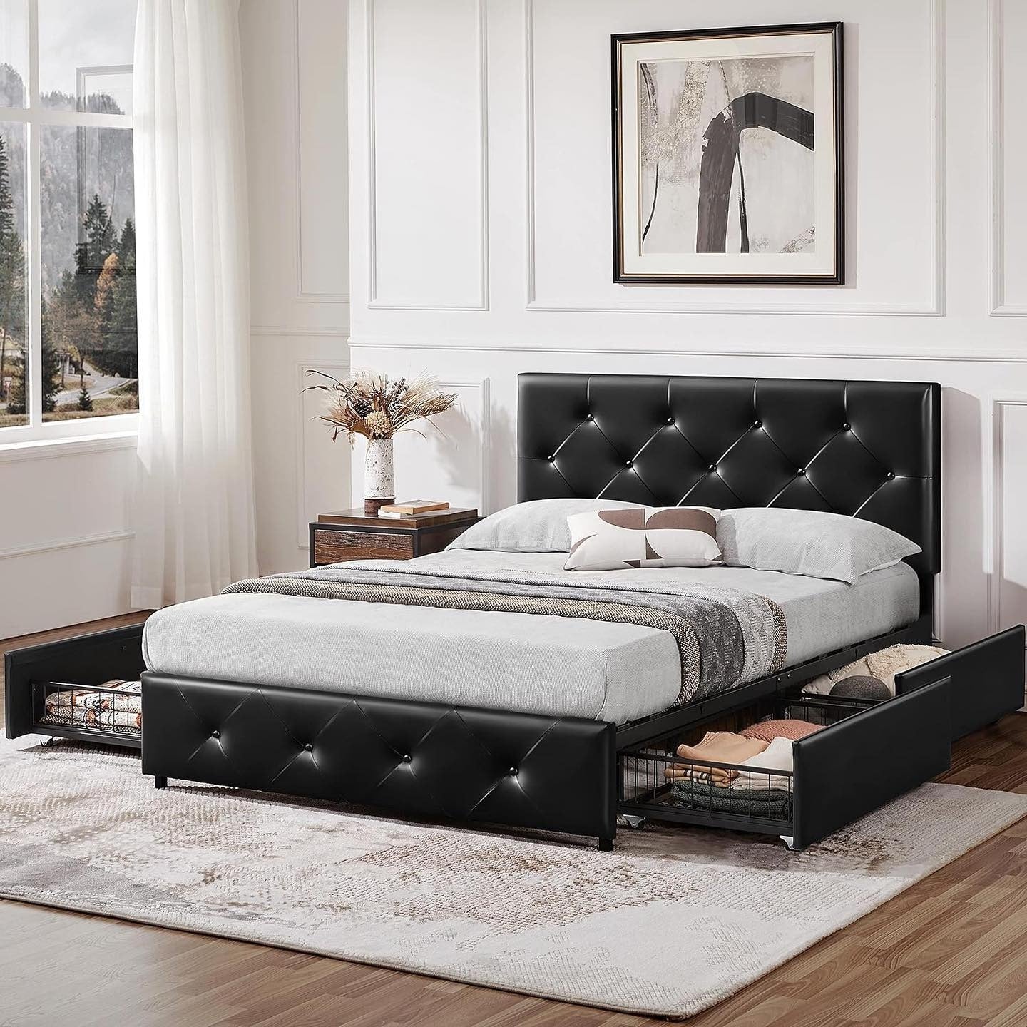 3. Tufted Black Storage Bed Retreat (Bedroom Ideas with Black Furniture)