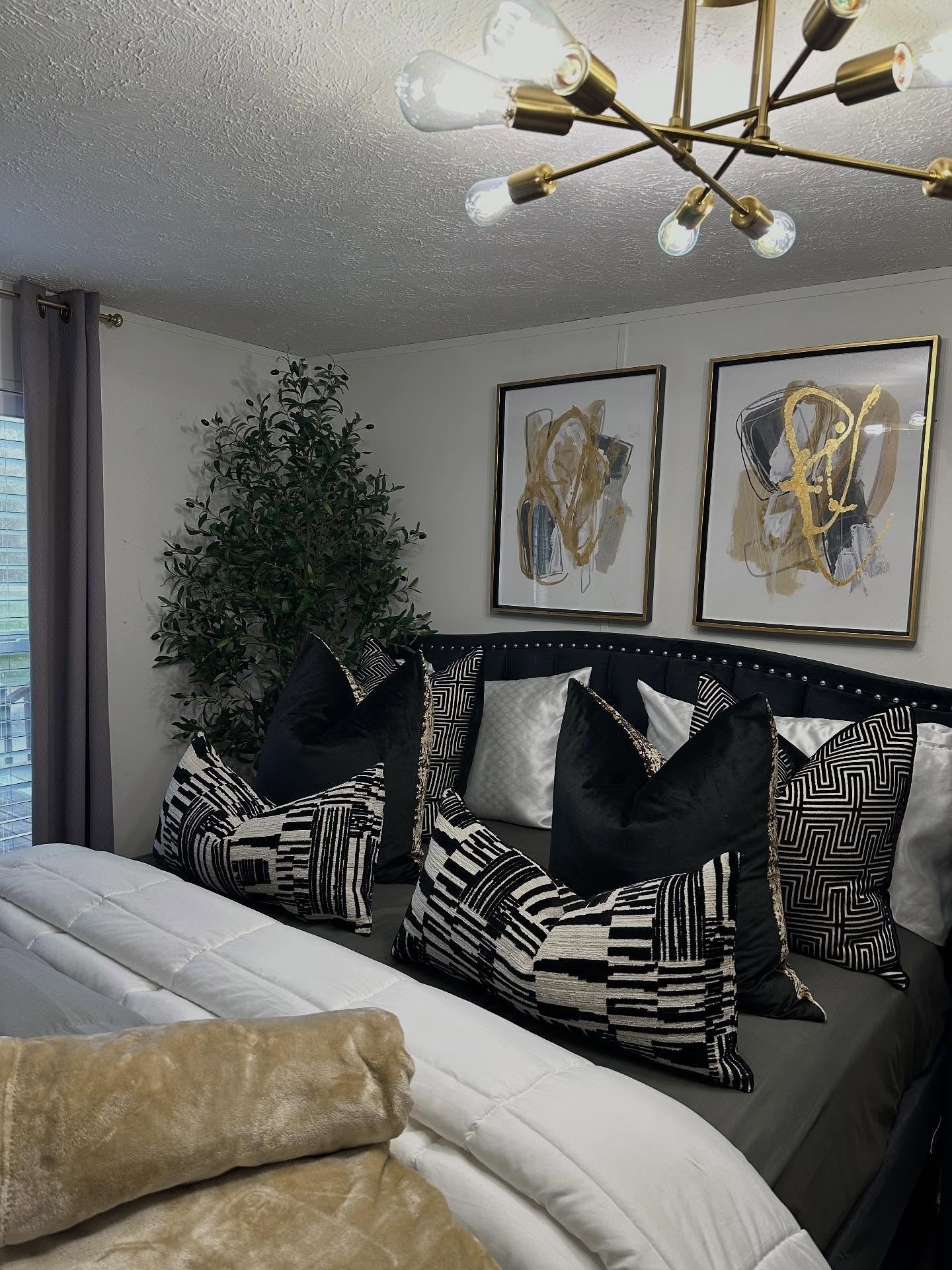 8. Graphic Monochrome Black Bed Ensemble (Bedroom Ideas with Black Furniture)