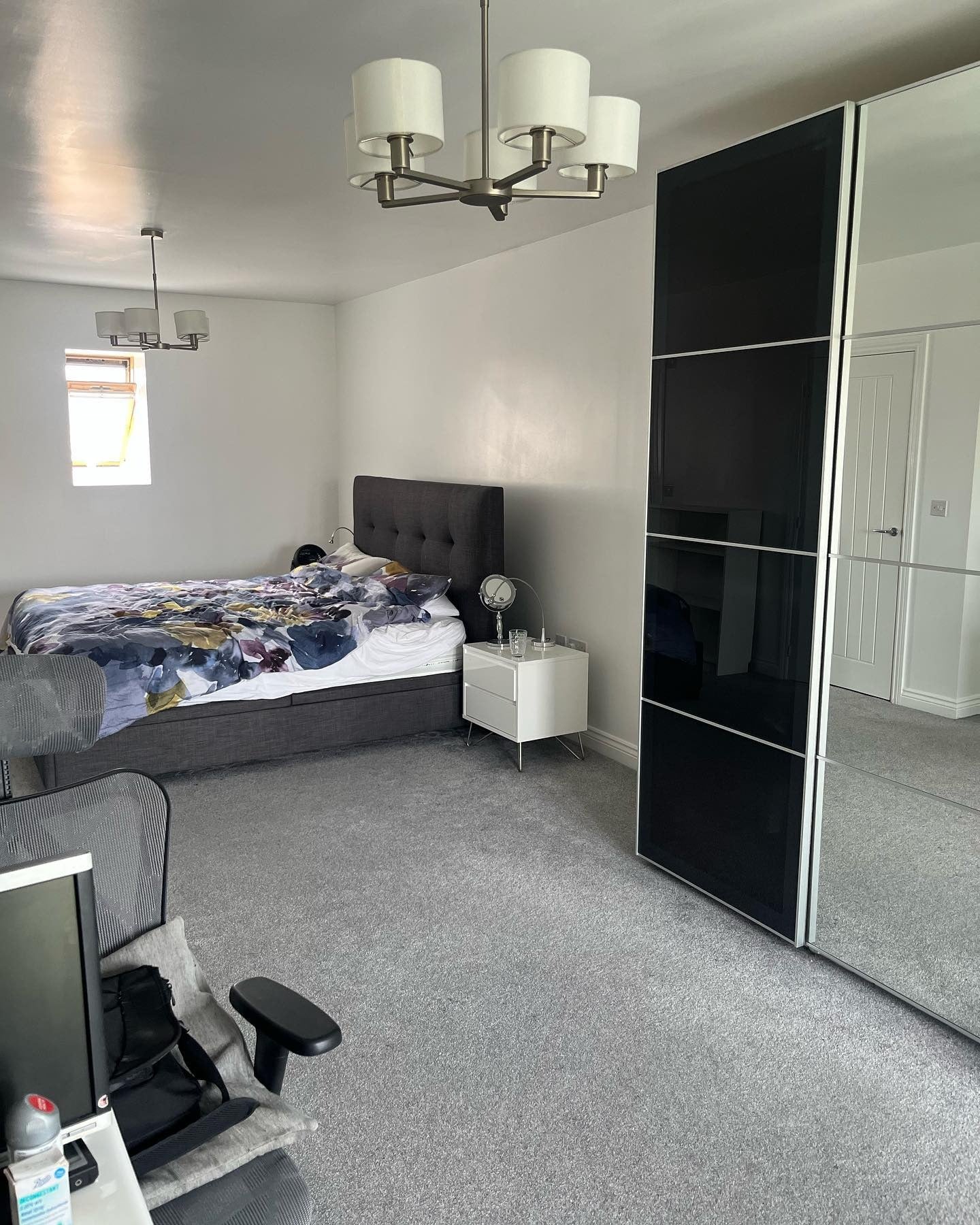 7. Modern Grey Bedroom with Streamlined Fixtures (Large Bedroom Ideas)