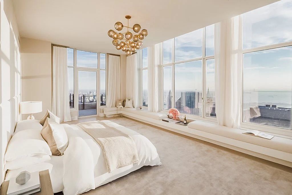 6. Minimal Soft-White Penthouse Bedroom (Large Bedroom Ideas)