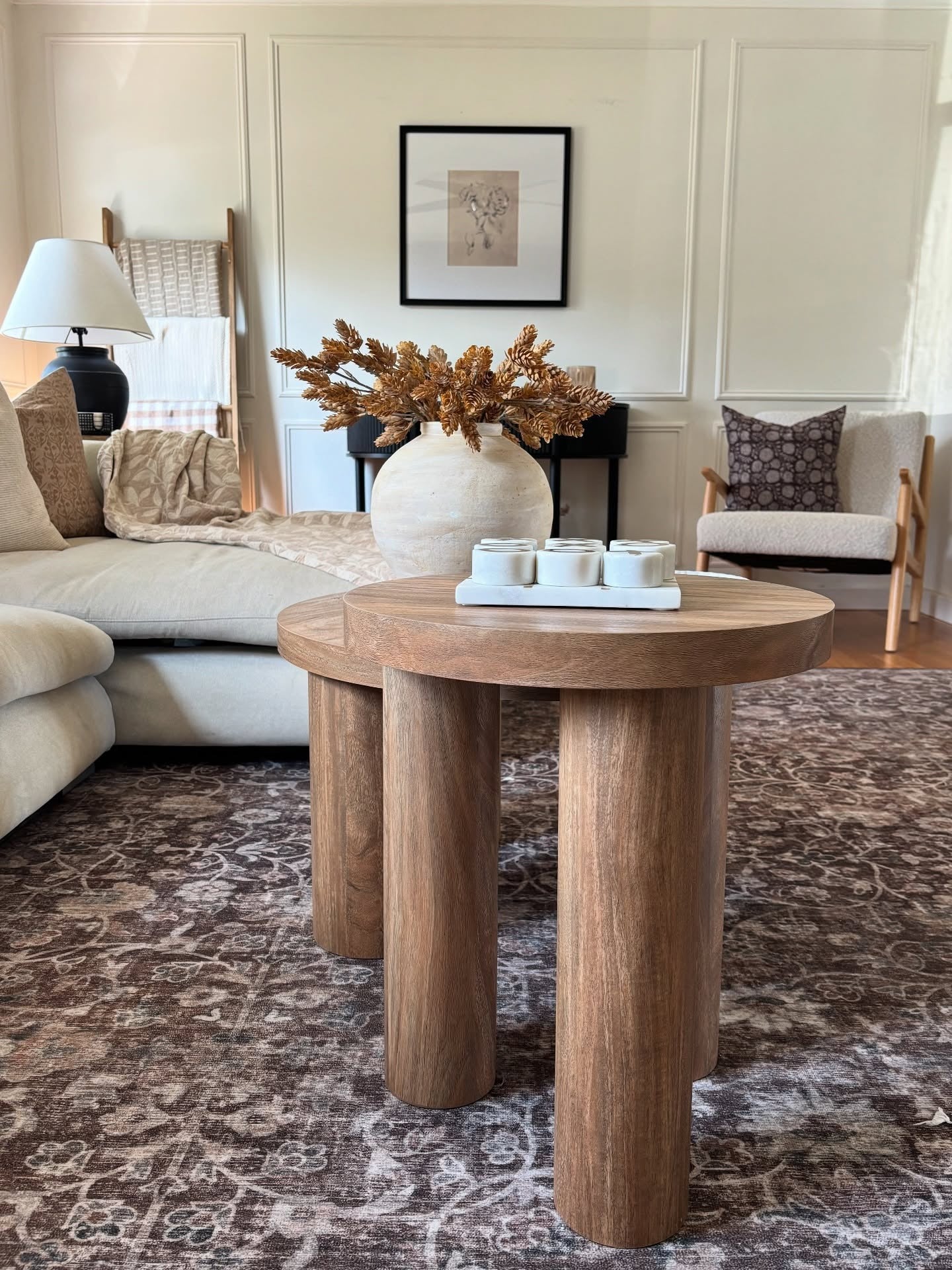 6. Warm Earth-Toned Living Room With Textured Rug and Wood Accents (Living Room Decor Ideas)