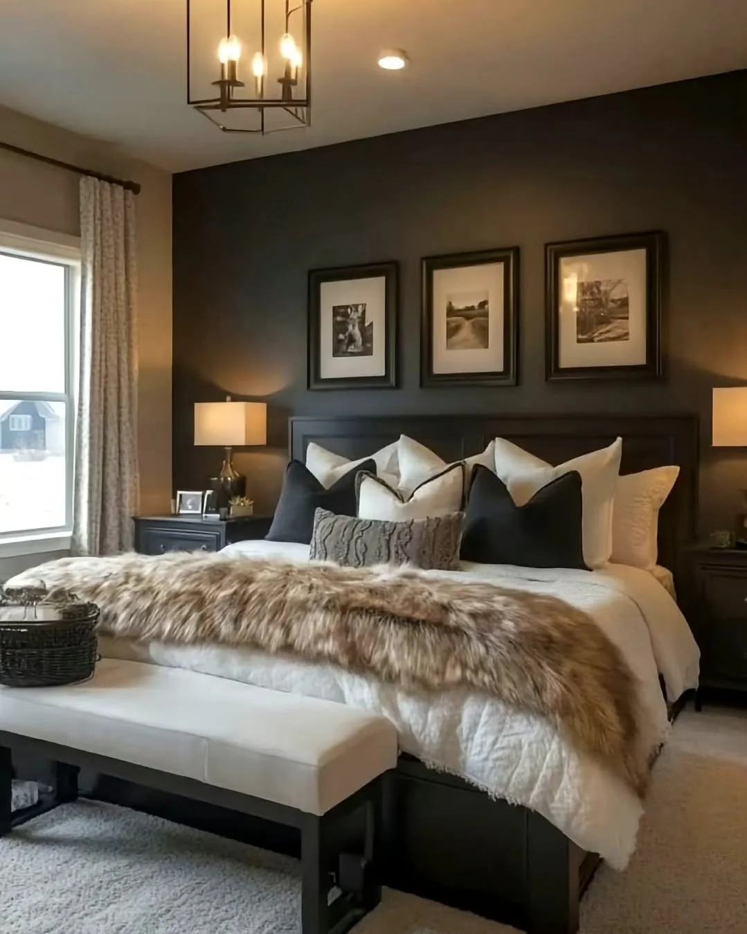 8. Dark Wall Contrast with Luxe Textures (Jazz Bedroom Ideas)
