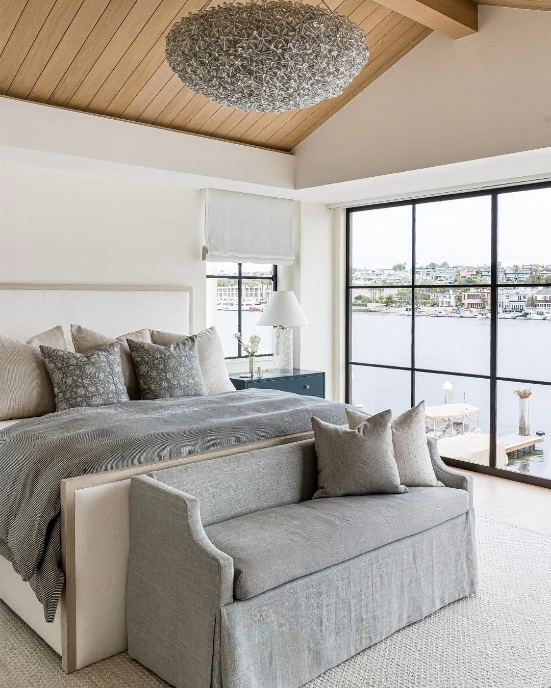 12. Light Oak Accents with Waterfront Blues (Oak Bedroom Ideas)