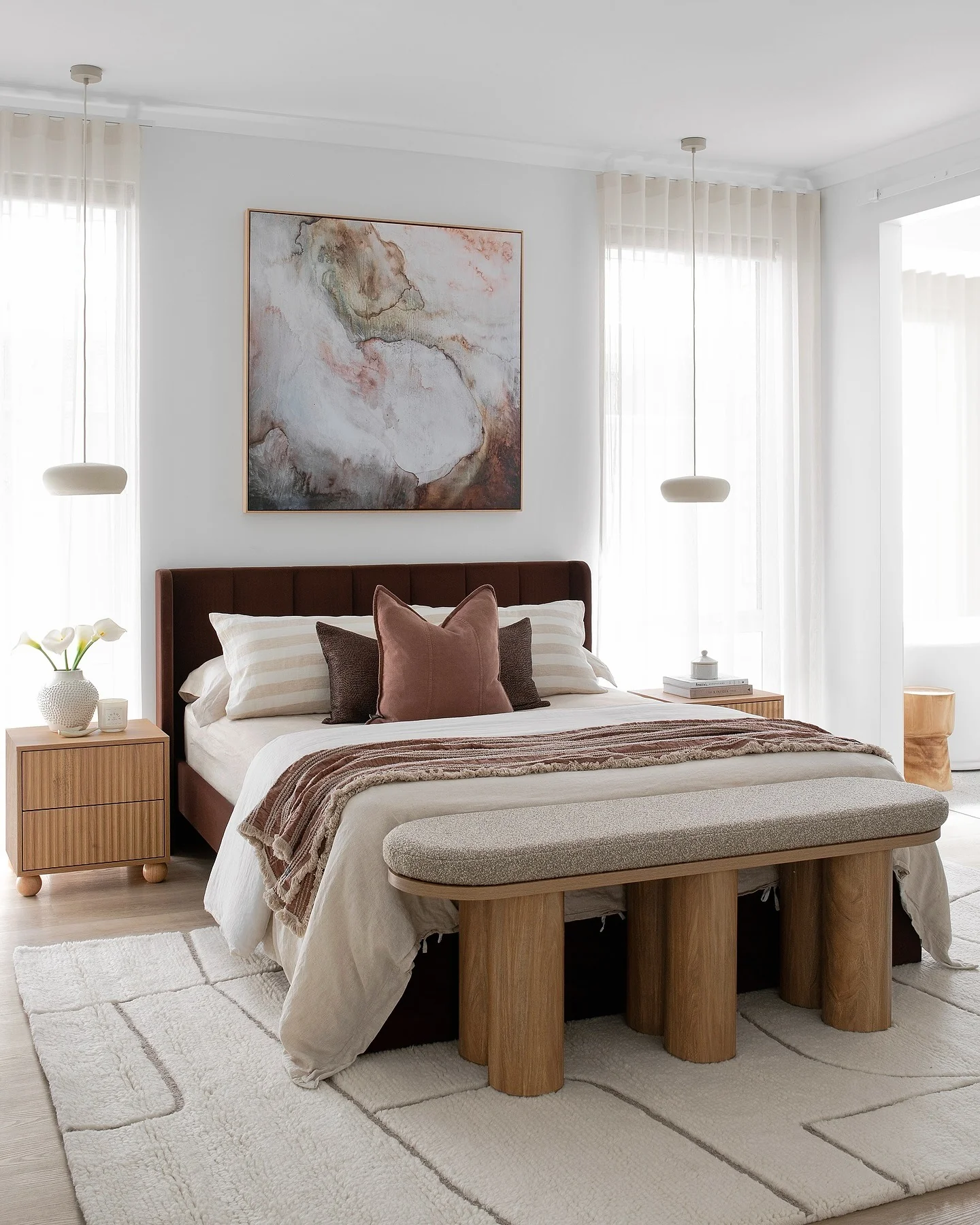 15. Layered Oak Details with Soft Whites and Clay Accents (Oak Bedroom Ideas)