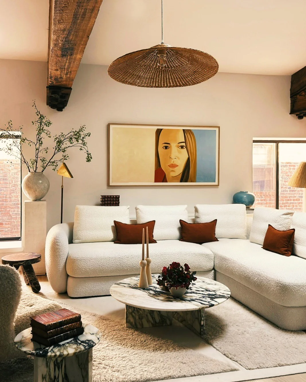 3. Contemporary Lounge with Cream Textures and Burnt Orange Accents (Urban Living Room Ideas)