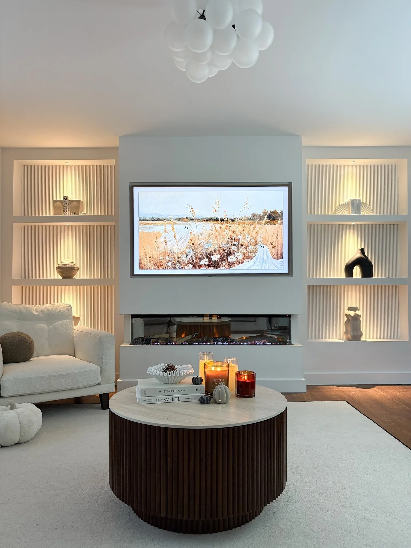 7. Textured Alcove Shelving With Soft Backlighting (Living Room Tv Ideas)