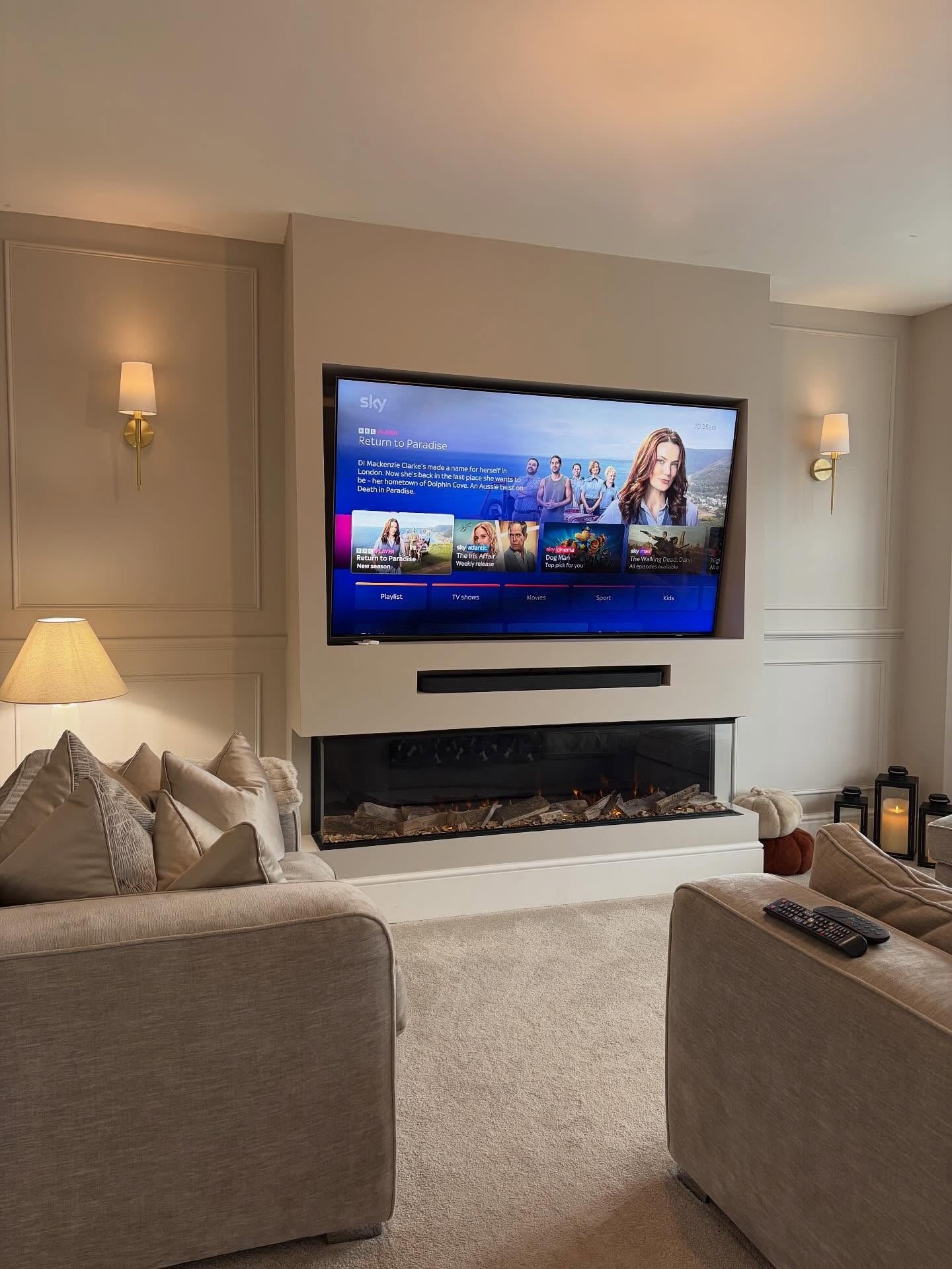 9. Neutral Media Wall With Classic Panel Detailing (Living Room Tv Ideas)