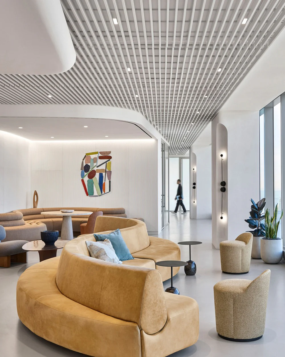 5. Contemporary Curves with Sand and Cream Palette (Lounge Office Room Ideas)