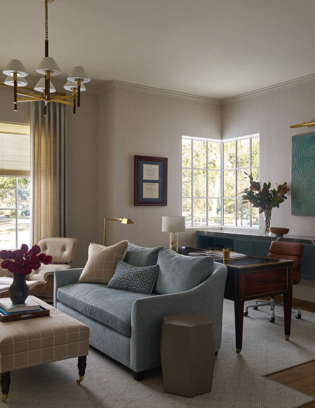 12. Soft Neutrals and Gentle Blue Harmony (Lounge Office Room Ideas)