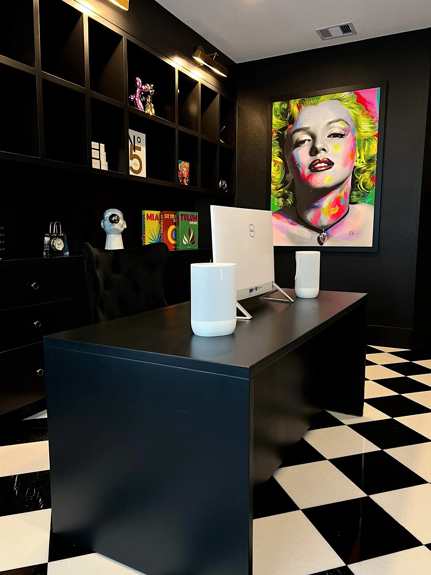 6. Bold Artistry in Monochrome Glamour (Office Design Ideas)