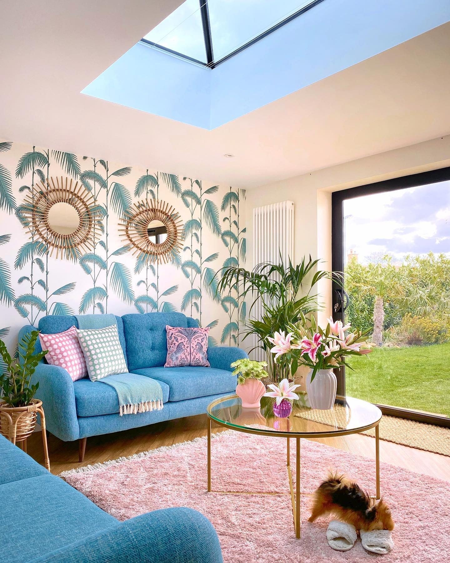 5. Tropical Pastel Escape (Tiny House Living Room Ideas)