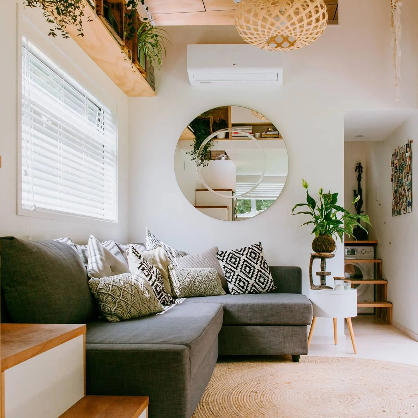 12. Contemporary Boho with Natural Accents (Tiny House Living Room Ideas)