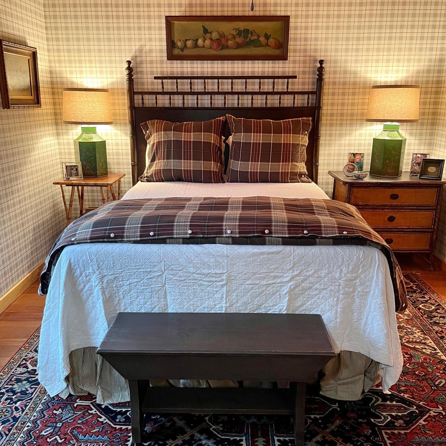 5. Vintage Plaid Charm with Classic Pattern Play (Cabin Bedroom Ideas)