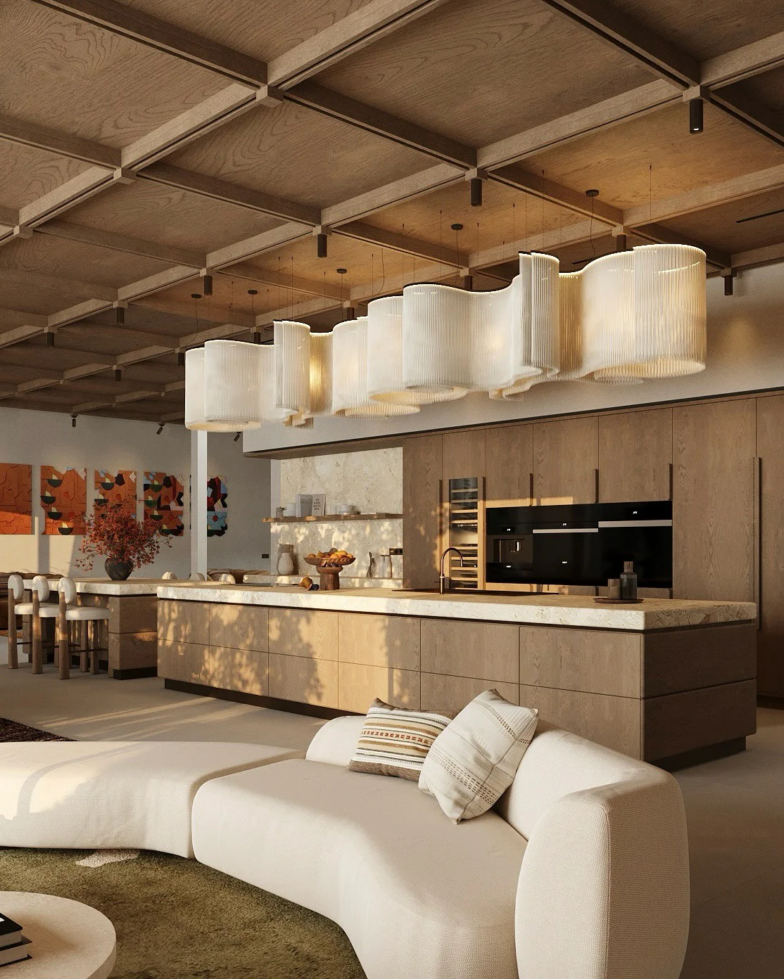 3. Contemporary Earth Luxe (Kitchen and Living Room Ideas)