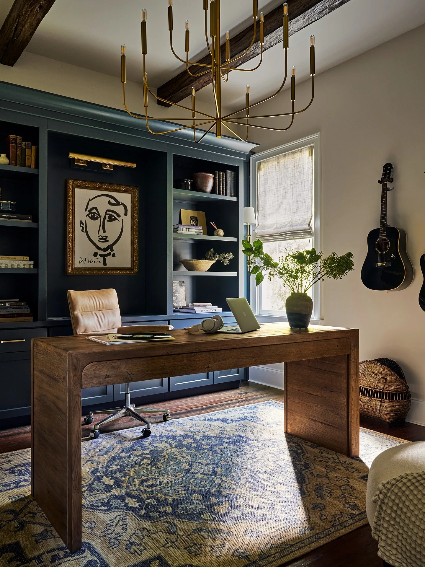 3. Warm Wood & Teal Balance (Cool Office Ideas)