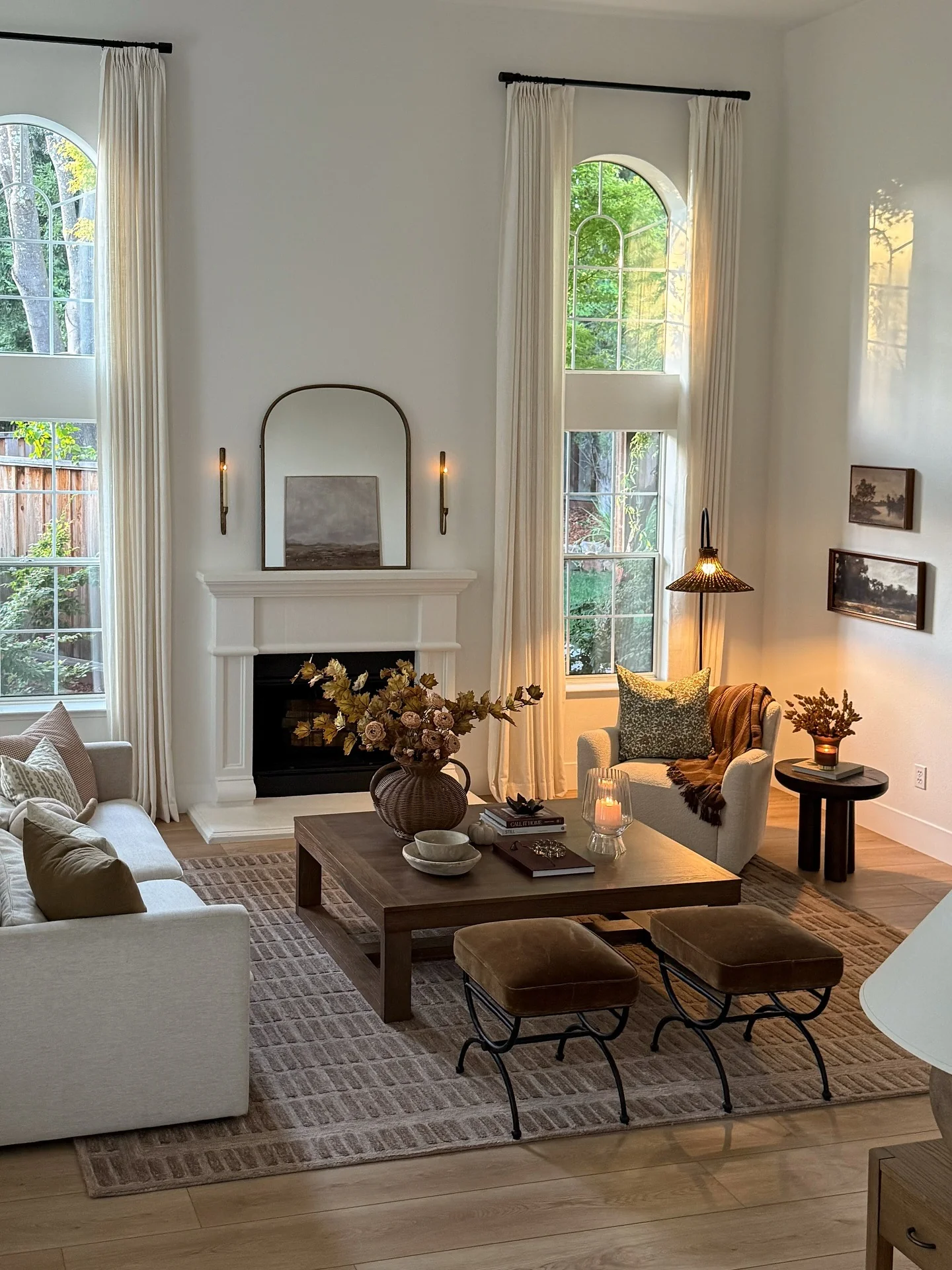 5. Warm Transitional Living with Layered Textures (Open Living Room Ideas)