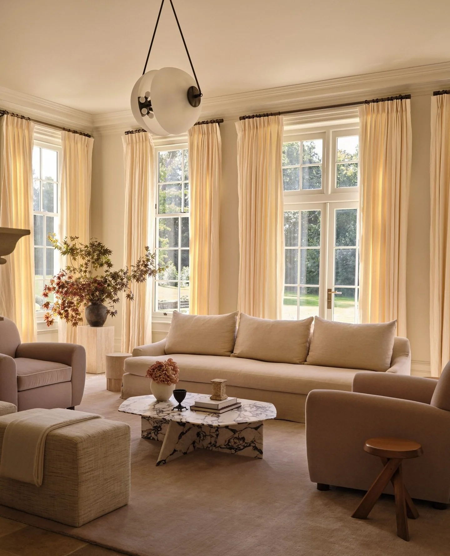 8. Refined Neutral Living with Subtle Glamour (Open Living Room Ideas)