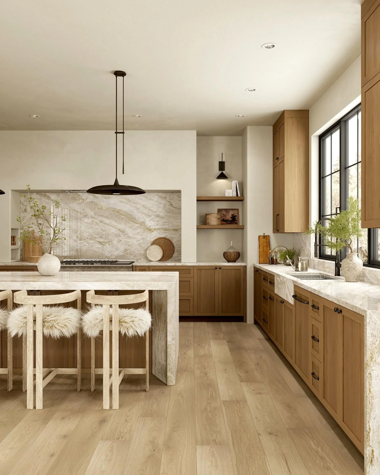 4. Warm Oak and Stone Harmony (Earth Tones Kitchen Ideas)