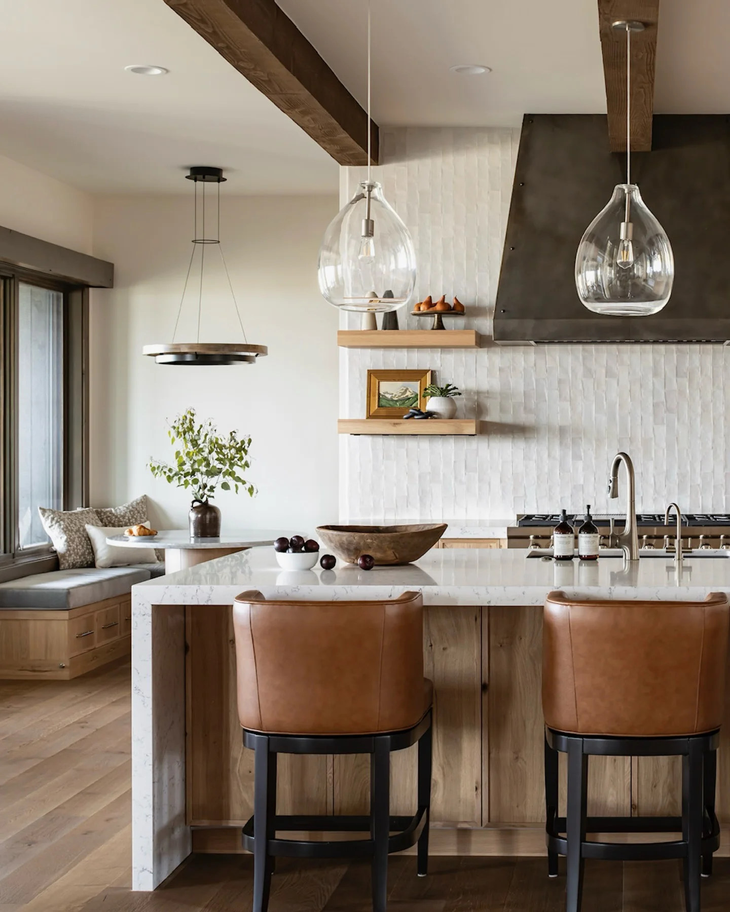 6. Modern Rustic with Leather Warmth (Earth Tones Kitchen Ideas)