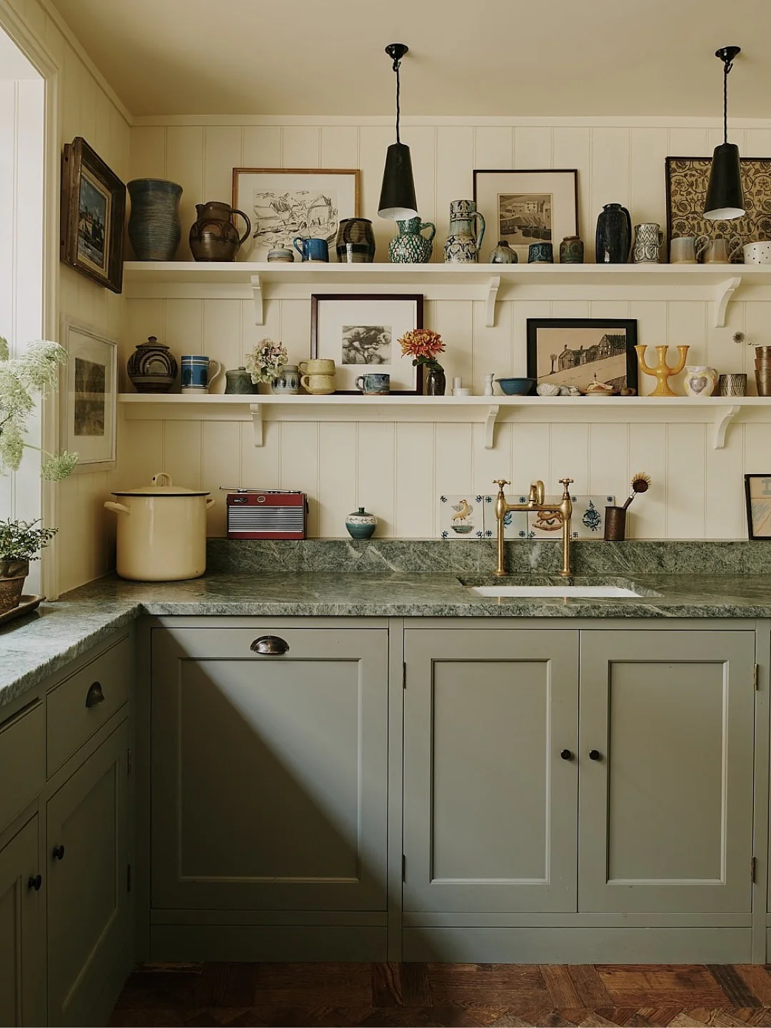 13. Artisan Charm in Olive Green (Earth Tones Kitchen Ideas)