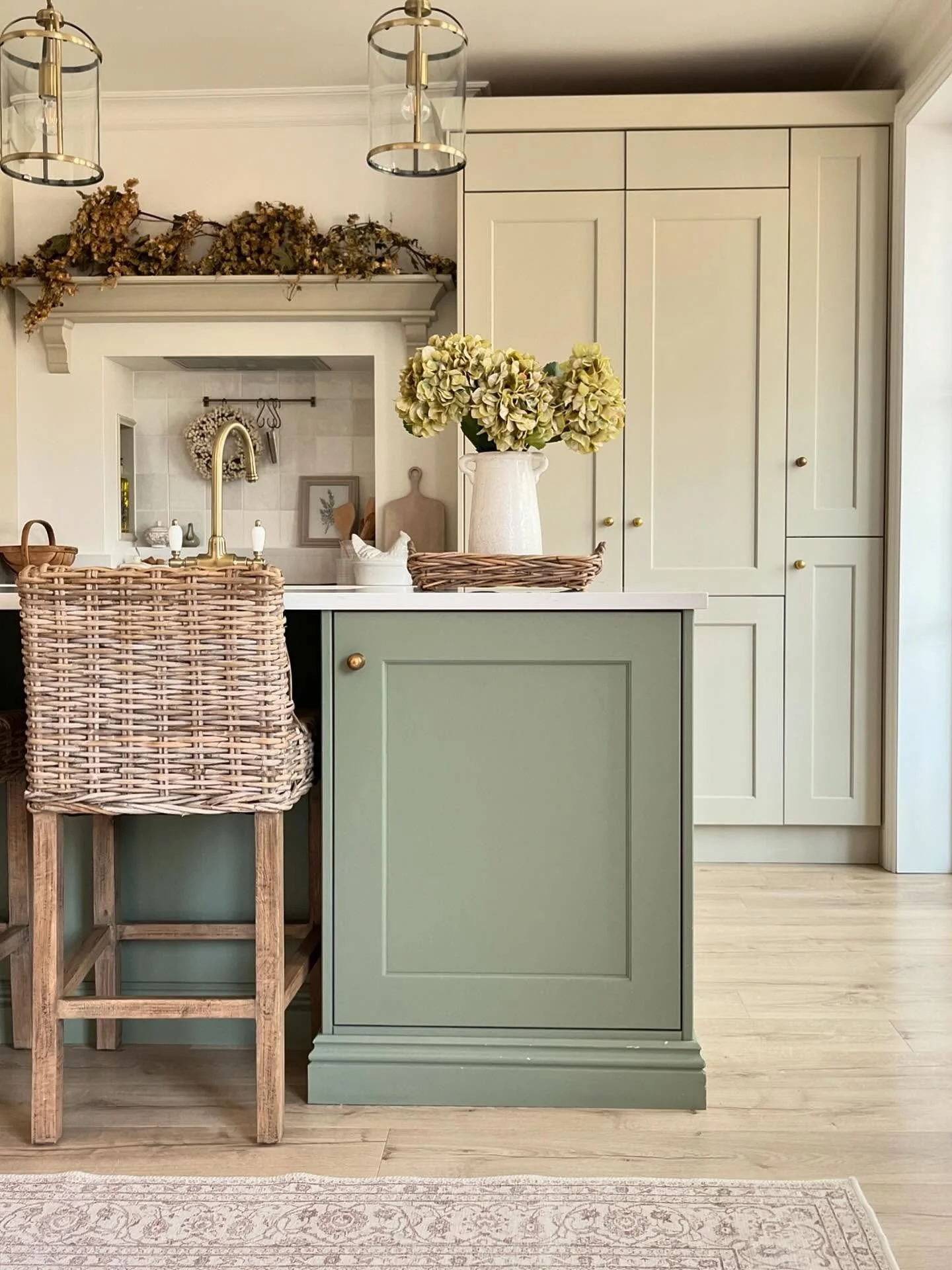 14. Soft Green and Natural Texture Harmony (Earth Tones Kitchen Ideas)