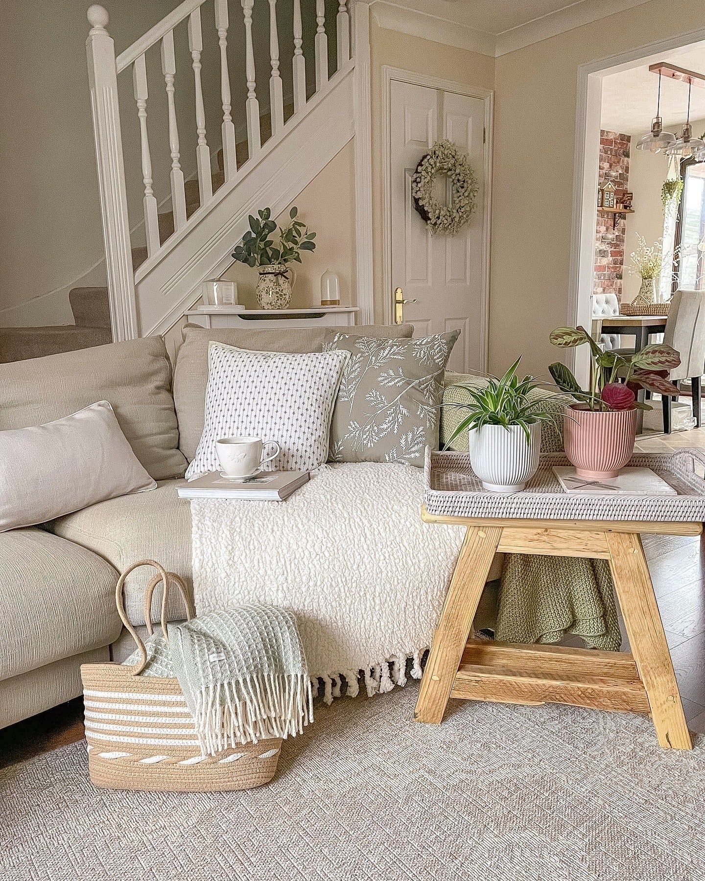 4. Cottage Calm with Natural Textures (Living Room Ideas with Indoor Plants)