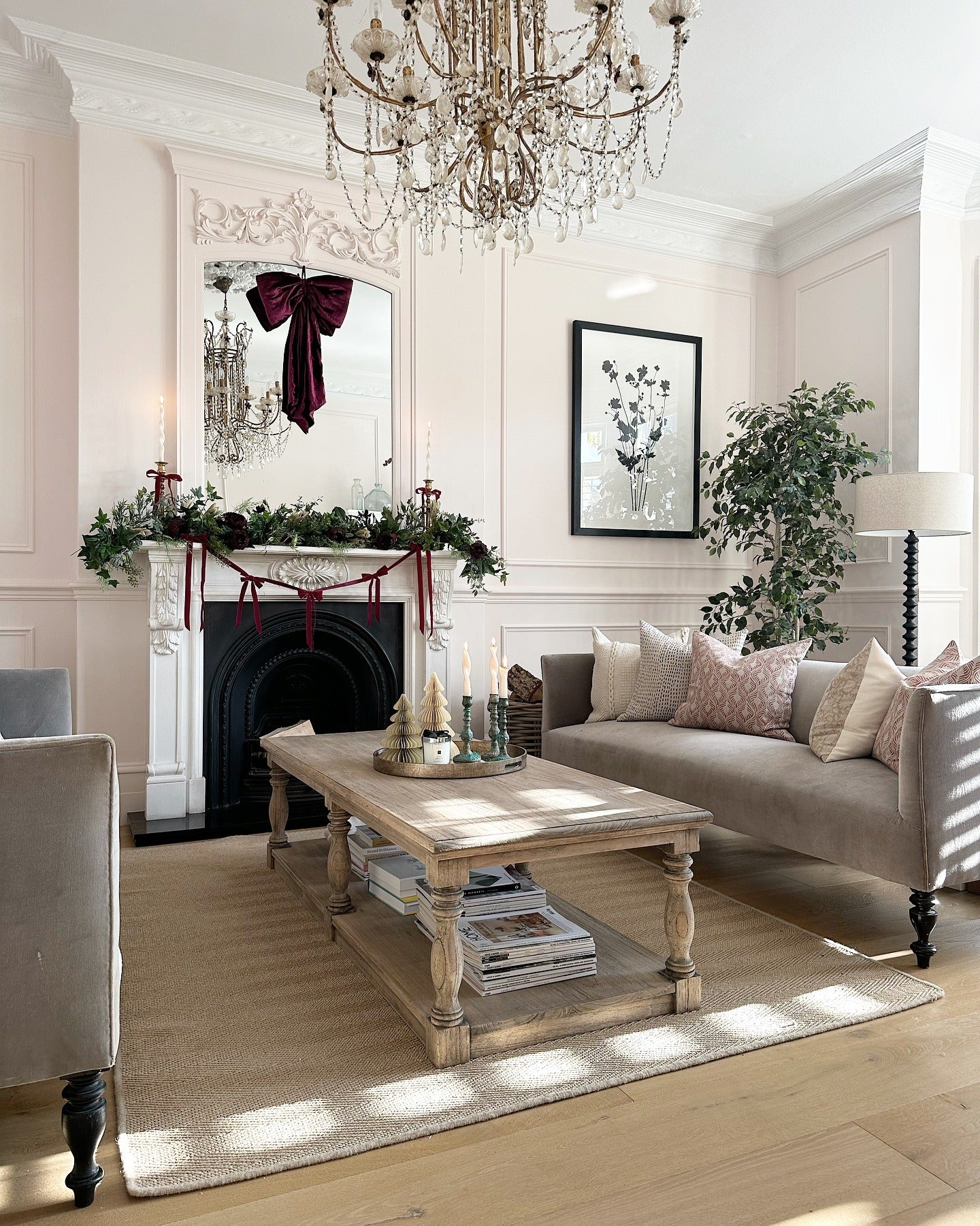 12. Classic Elegance with Soft Pink Undertones (Light Living Room Ideas)