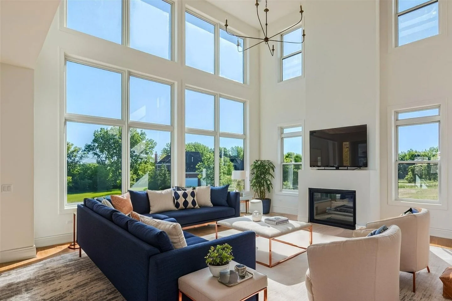 15. Contemporary Contrast in Blue and White (Light Living Room Ideas)