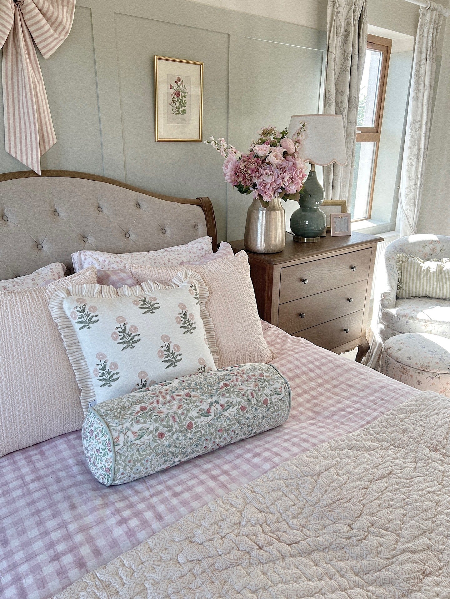 9. Pastel Country Elegance in Blush and Sage (French Country Bedroom Ideas)