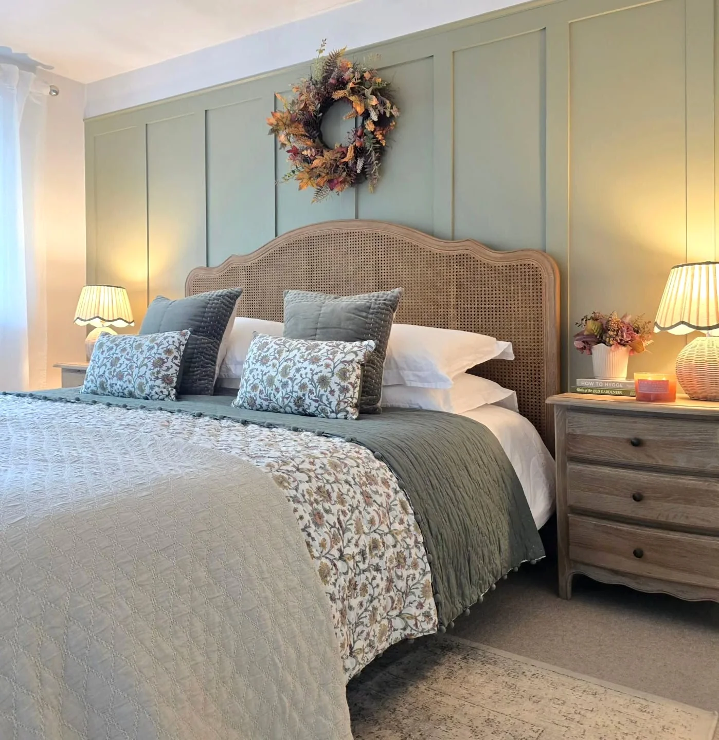 12. Sage Green Harmony with Warm Wood (French Country Bedroom Ideas)