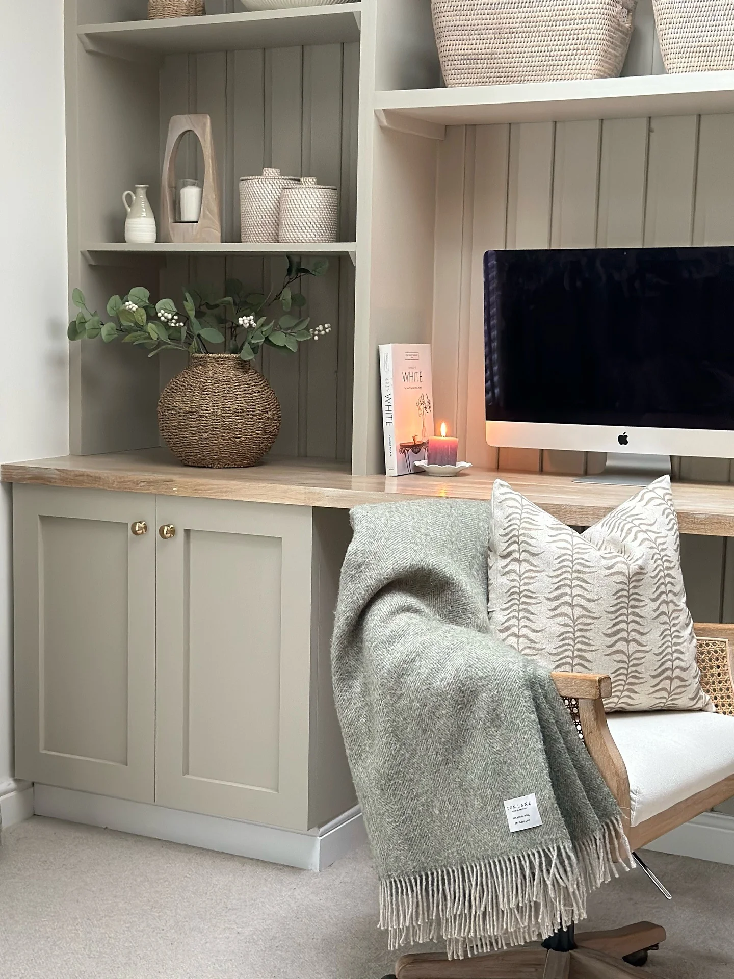 8. Neutral Textured Workspace (Home Office Ideas for Her)