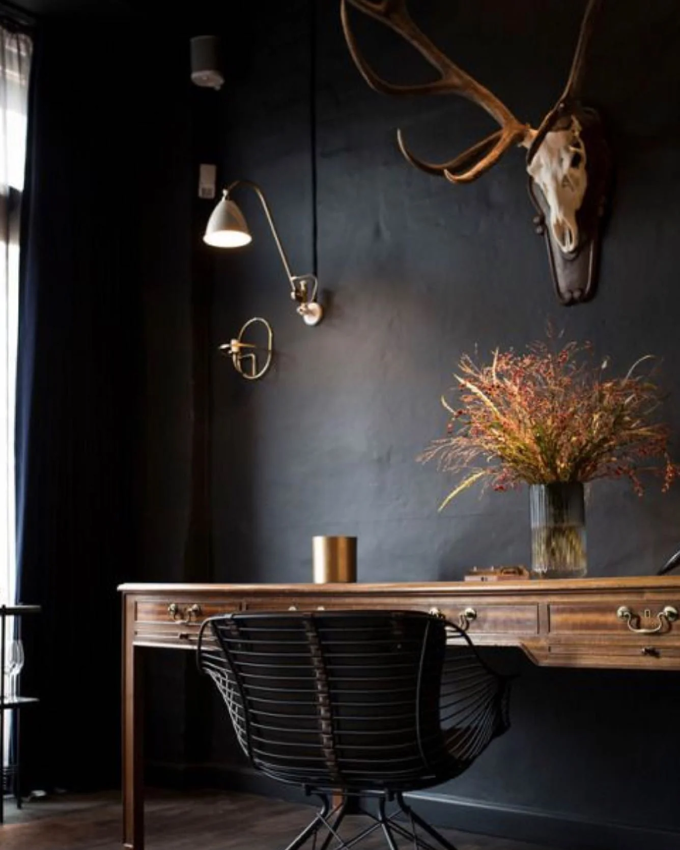 3. Rustic Modern Masculine Study (Black Office Ideas)