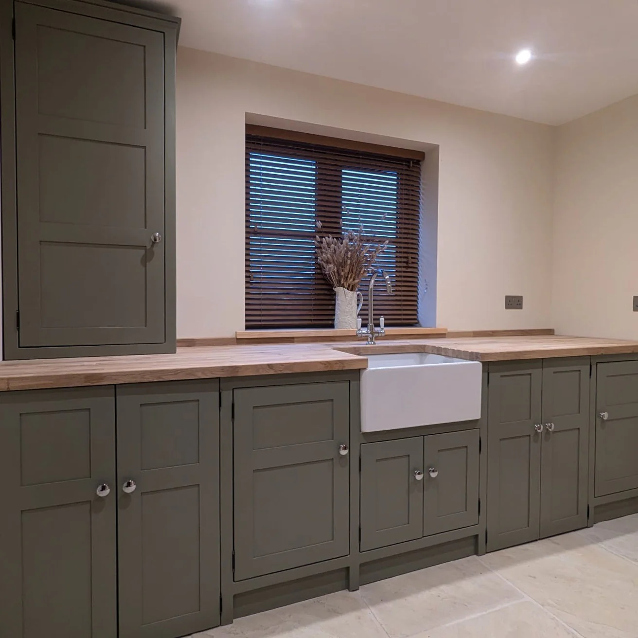 9. Earthy Olive Green Farmhouse Style (Kitchen Cabinet Ideas)