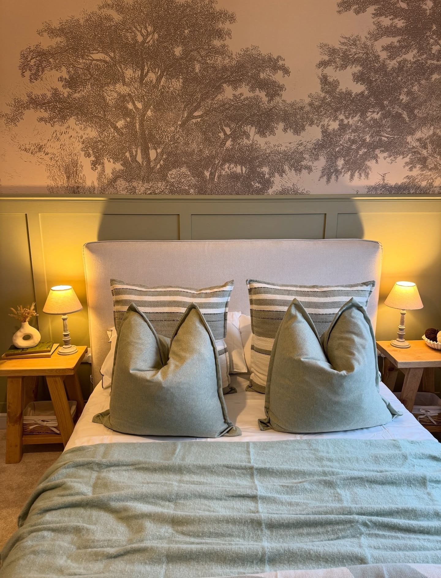 10. Sage & Sketch Harmony (Wallpaper Ideas for Bedroom)