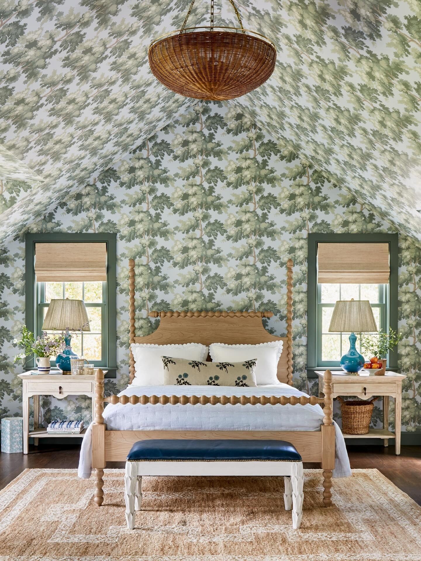 11. Leafy Tranquil Escape in Sage and Cream (Wallpaper Ideas for Bedroom)