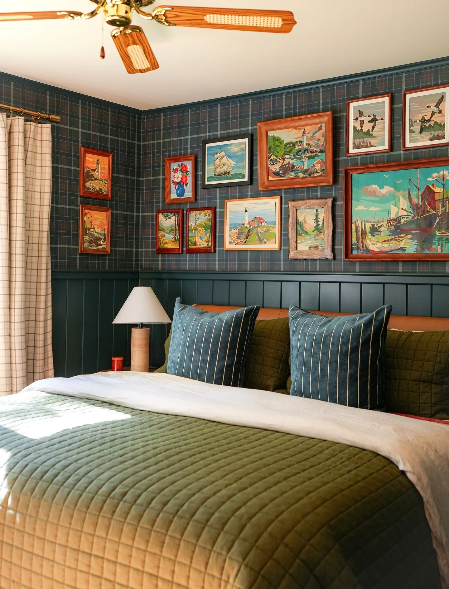 13. Classic Lodge Charm with Deep Plaid and Olive (Wallpaper Ideas for Bedroom)