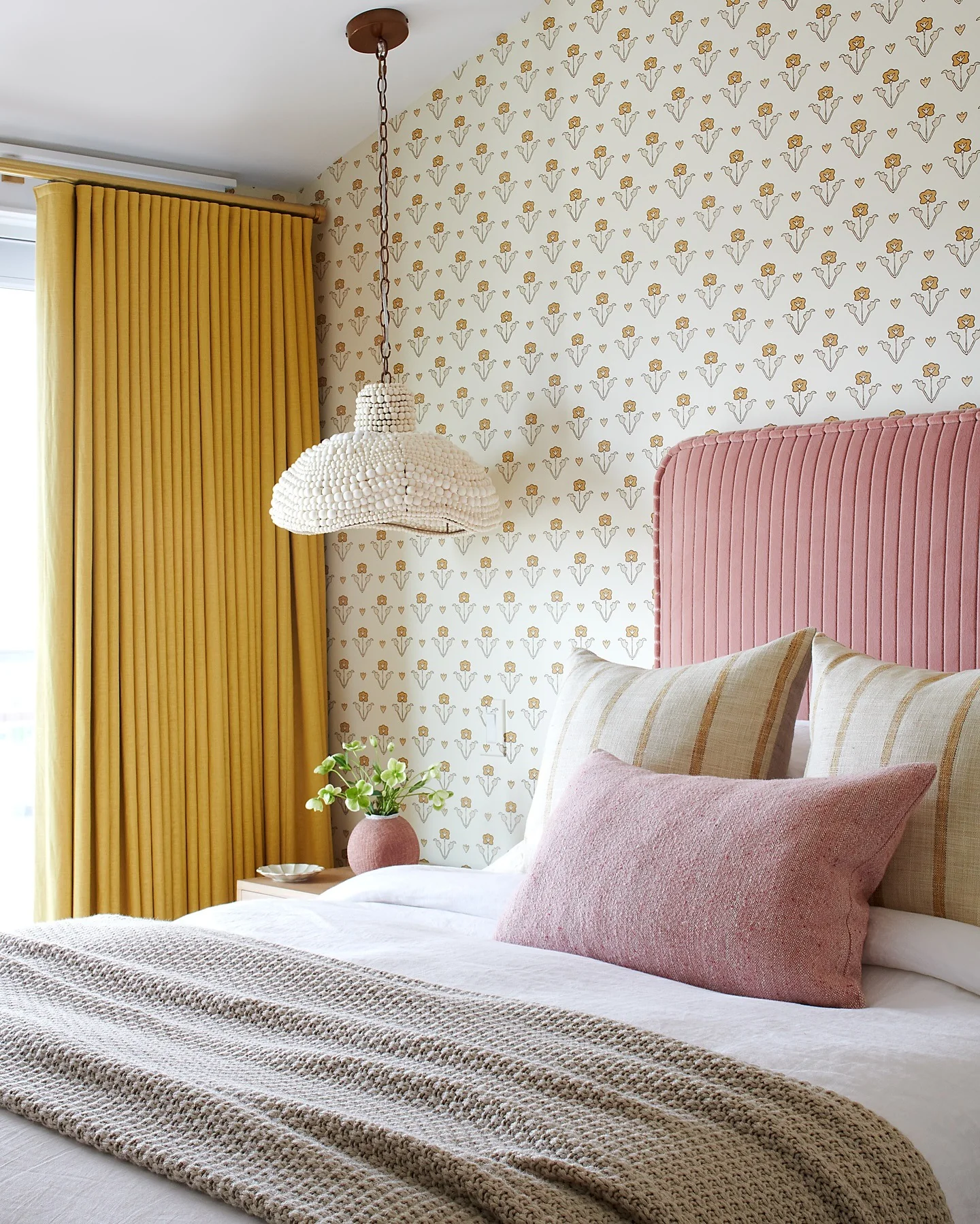 12. Sunlit Retro Bloom in Mustard and Blush (Wallpaper Ideas for Bedroom)