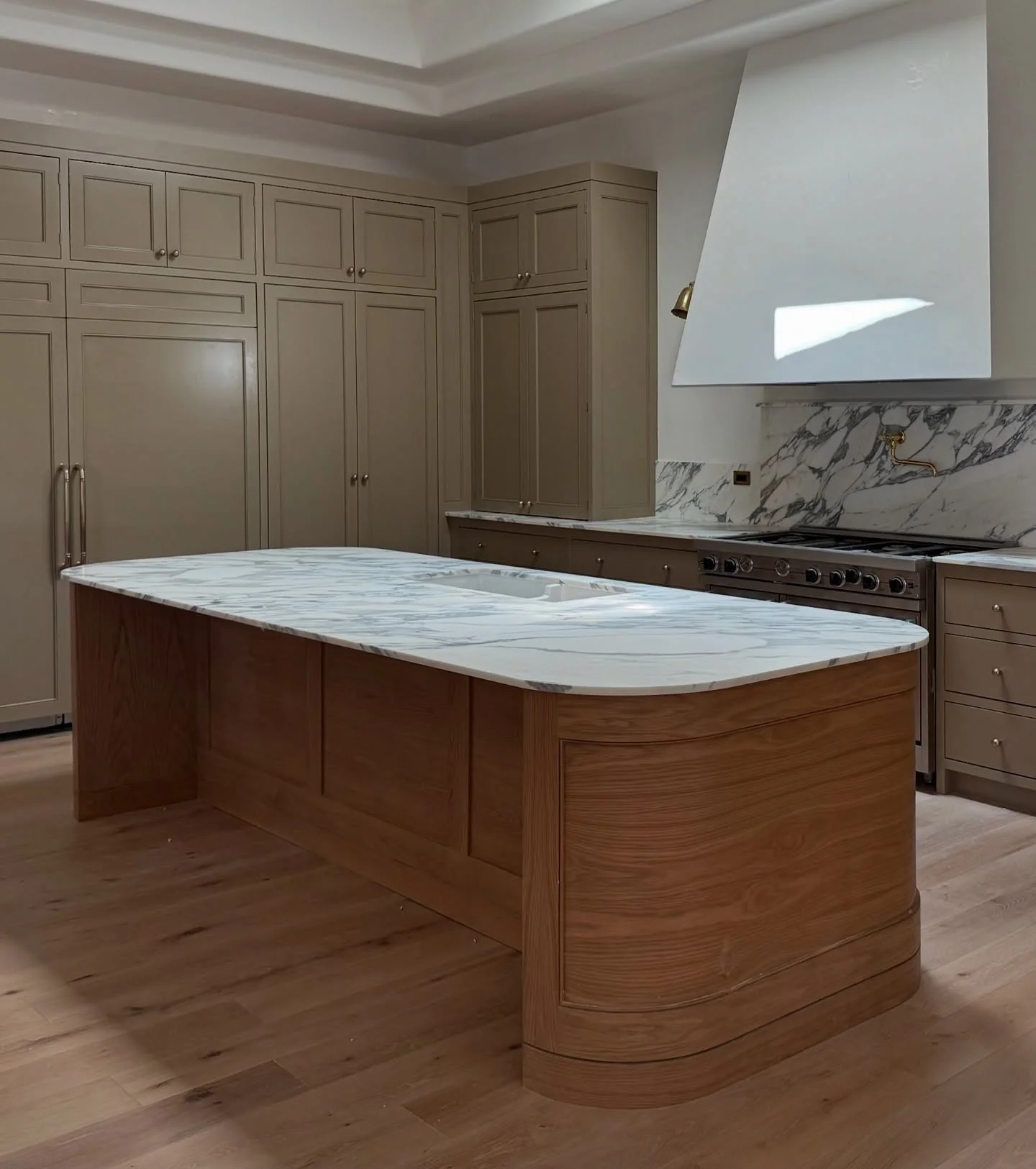 5. Taupe and Walnut Elegance (Countertop Ideas for Kitchen)