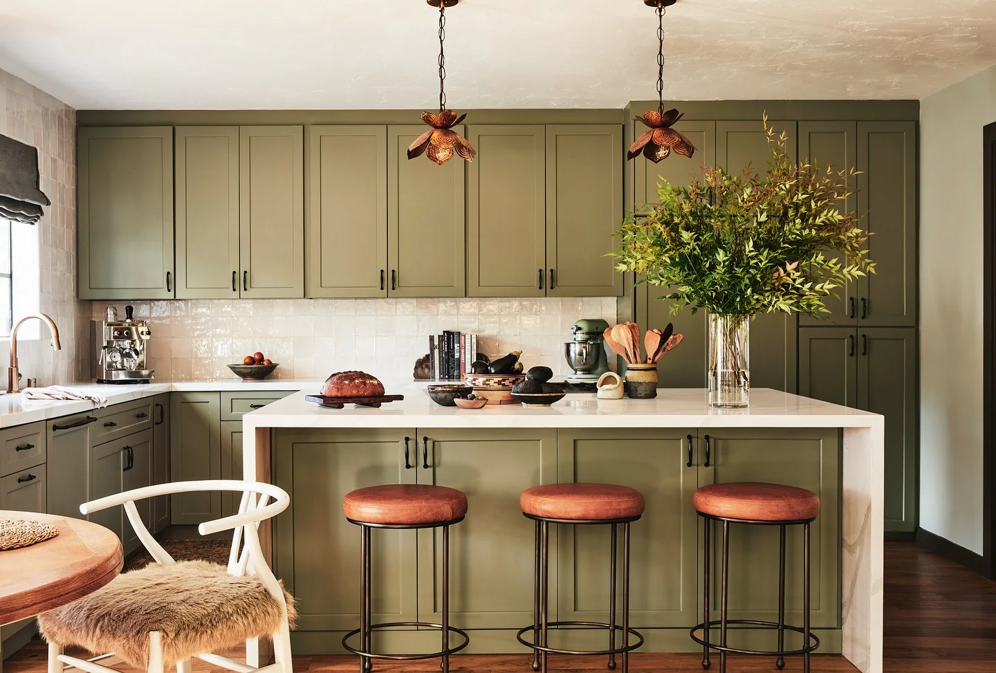 9. Olive Green with Timeless Character (Countertop Ideas for Kitchen)