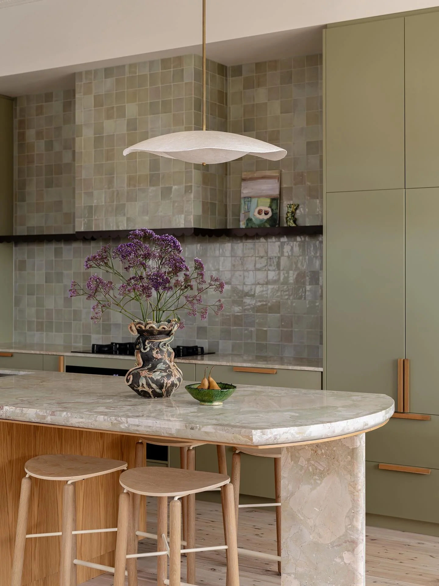 8. Sage Green with Natural Stone Serenity (Countertop Ideas for Kitchen)