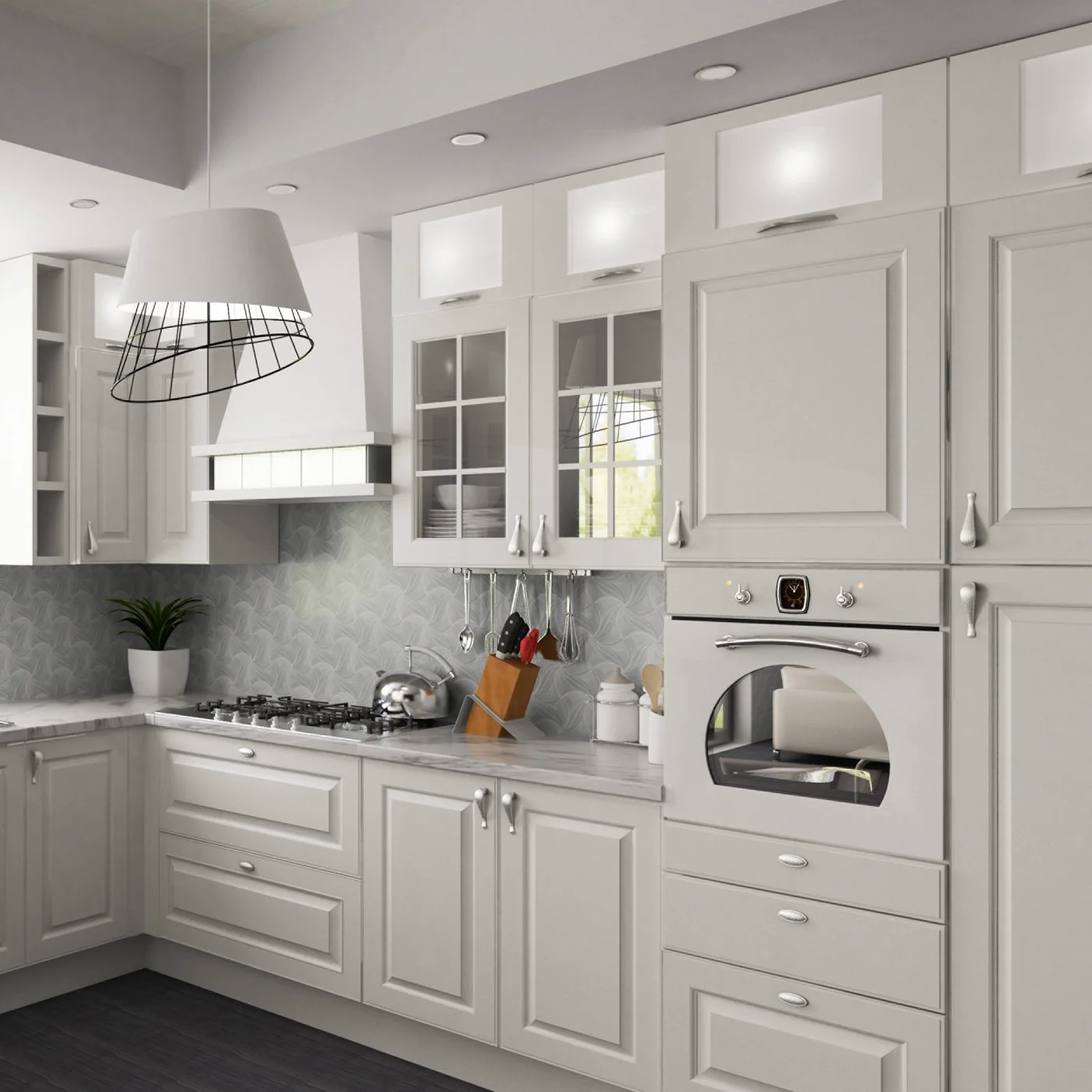 2. Contemporary White and Steel Harmony (Gray Kitchen Backsplash Ideas)