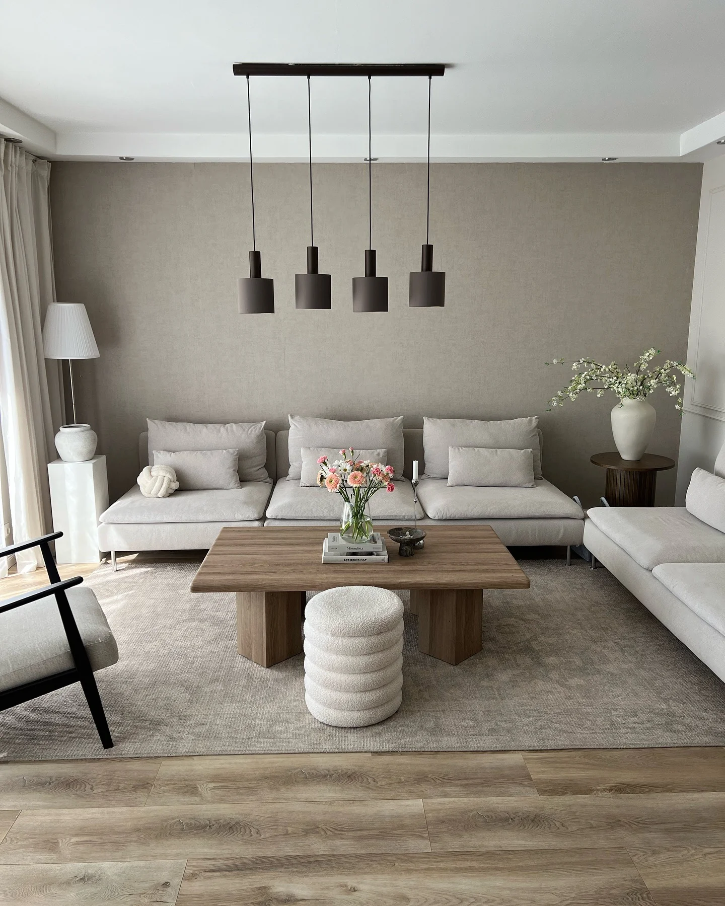 5. Contemporary Taupe Balance (Aesthetic Living Room Ideas)