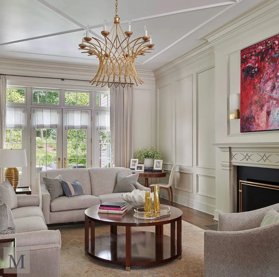 3. Classic Sophistication with Crimson Accents (Unique Living Room Ideas)