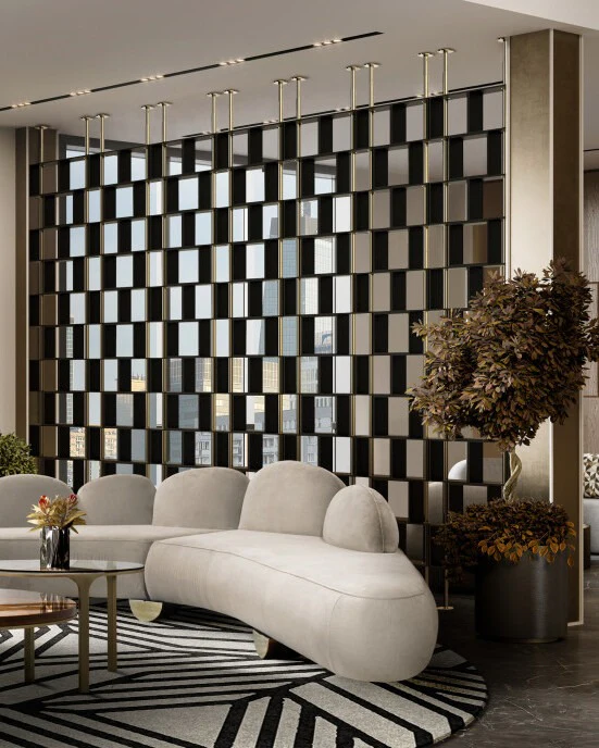 6. Architectural Modernism with Monochrome Drama (Unique Living Room Ideas)