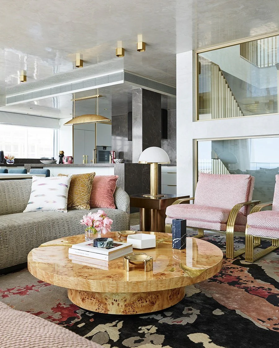 5. Contemporary Glamour in Polished Neutrals (Unique Living Room Ideas)