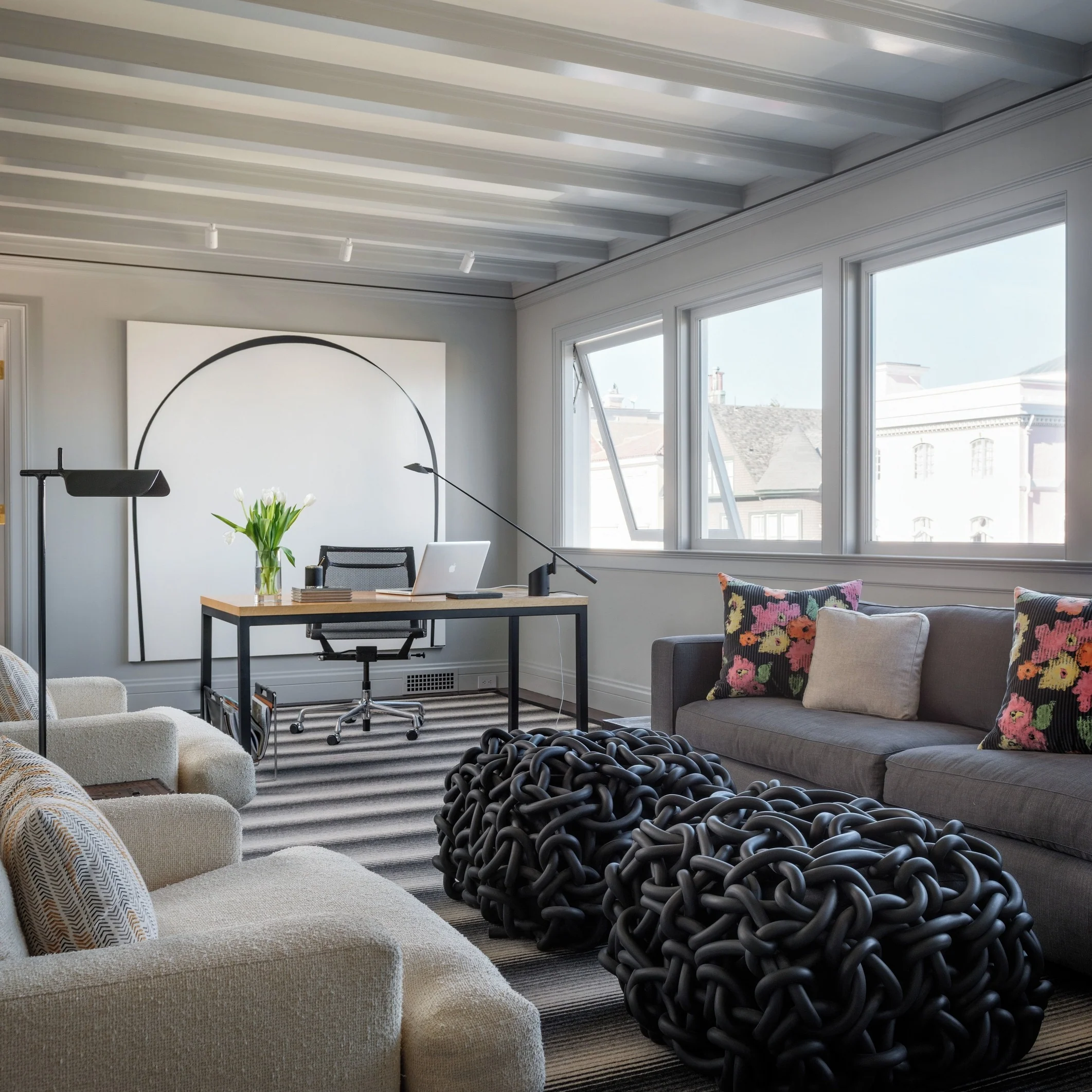 11. Modern Graphite Office with Artistic Edge (Bright Office Ideas)