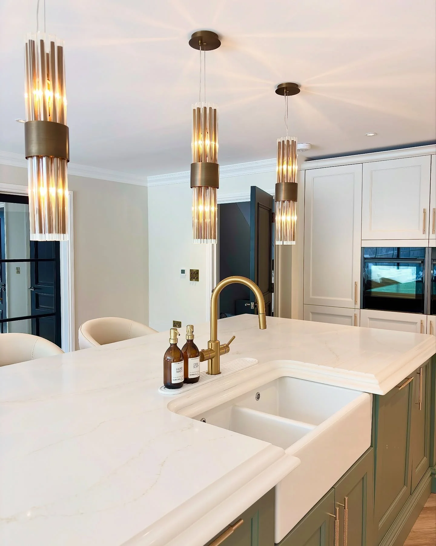 5. Modern Brass and White Contrast (Kitchen Color Ideas)